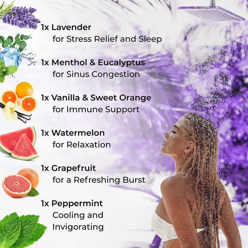 [Australia] - Cleverfy Aromatherapy Shower Steamers - Variety Pack of 6 Shower Bombs with Essential Oils. Purple Set: Lavender, Watermelon, Grapefruit, Menthol & Eucalyptus, Vanilla & Sweet Orange, Peppermint 