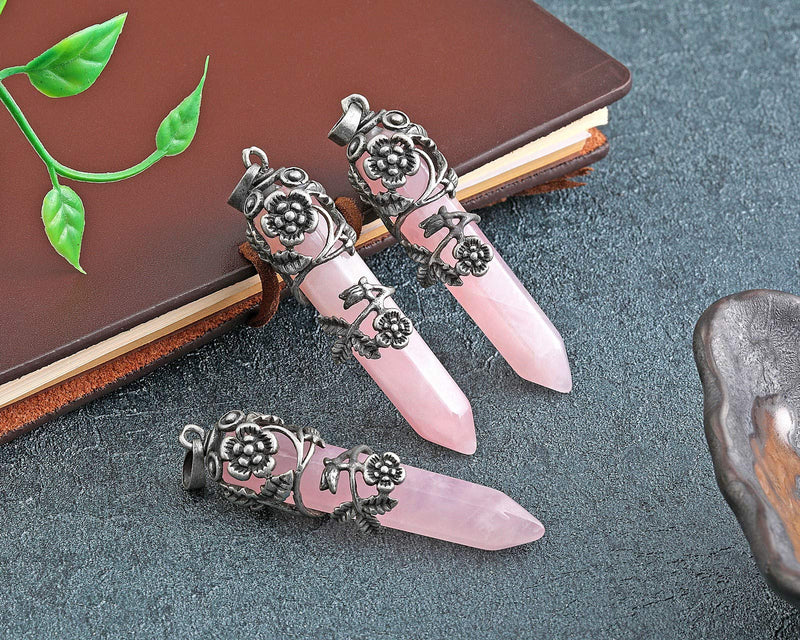 [Australia] - JSDDE Vintage Crystals Necklace Flower Wrapped Quatz Gemstone Reiki Healing Crystal Pendant Necklace Jewelry Rose Quartz 
