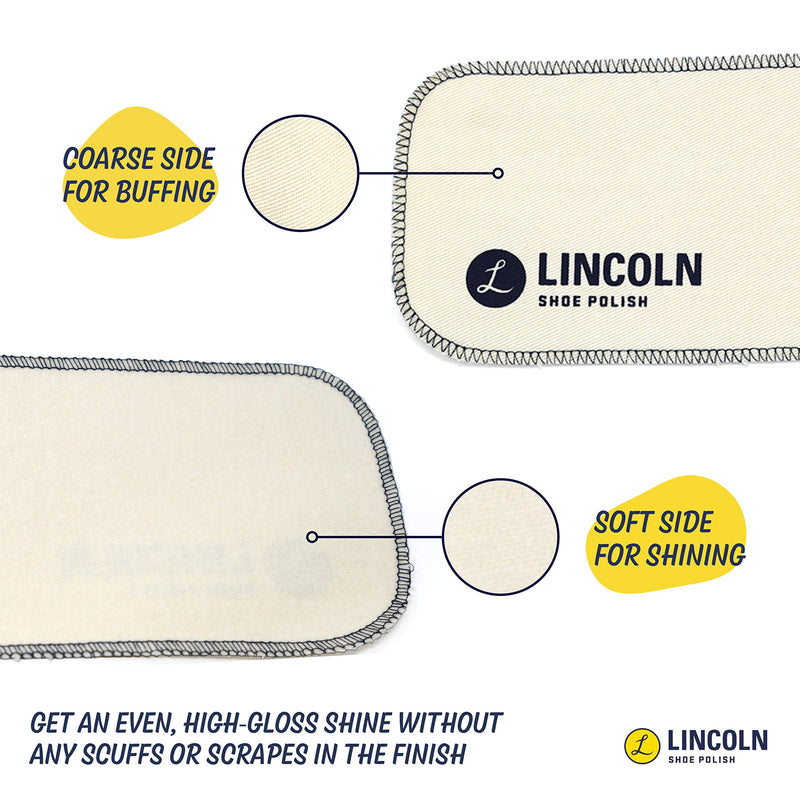 [Australia] - Lincoln Shoe Polish Professional Shine & Buff Cloth | Premium Cotton Flannel Buffing “Snap Cloth” for a Classic High Gloss Shine (set of three 5” x 20” cloths) 