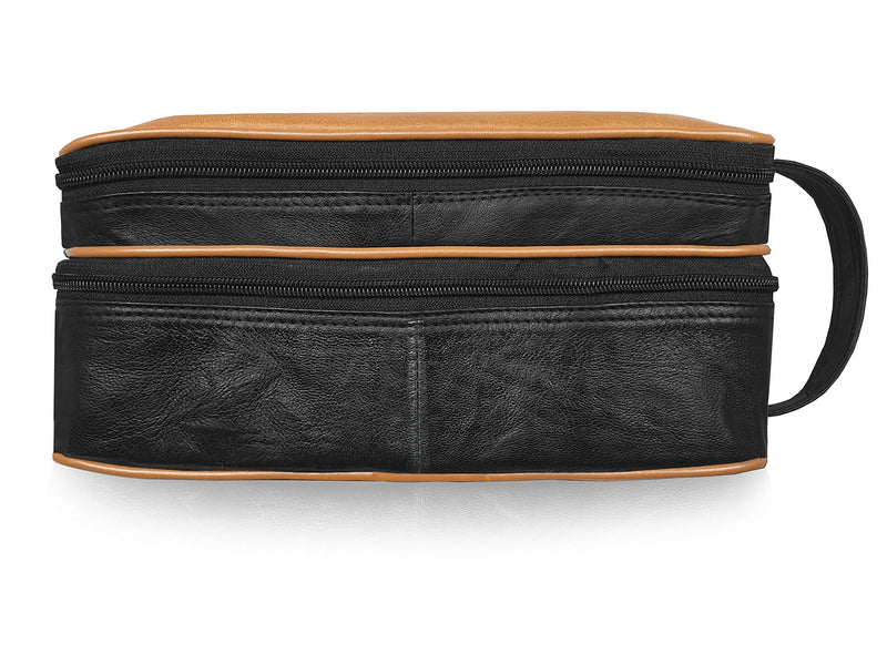 [Australia] - Roamlite Leather Toiletry Wash Bag for Toiletries - Holiday Travel Washbag - Gym Bathroom or Shower Shaving or Cosmetics Kit Bag - Unisex Suitable as Men's or Ladies - 3 Zipped Sections - 2 Tone RL155 