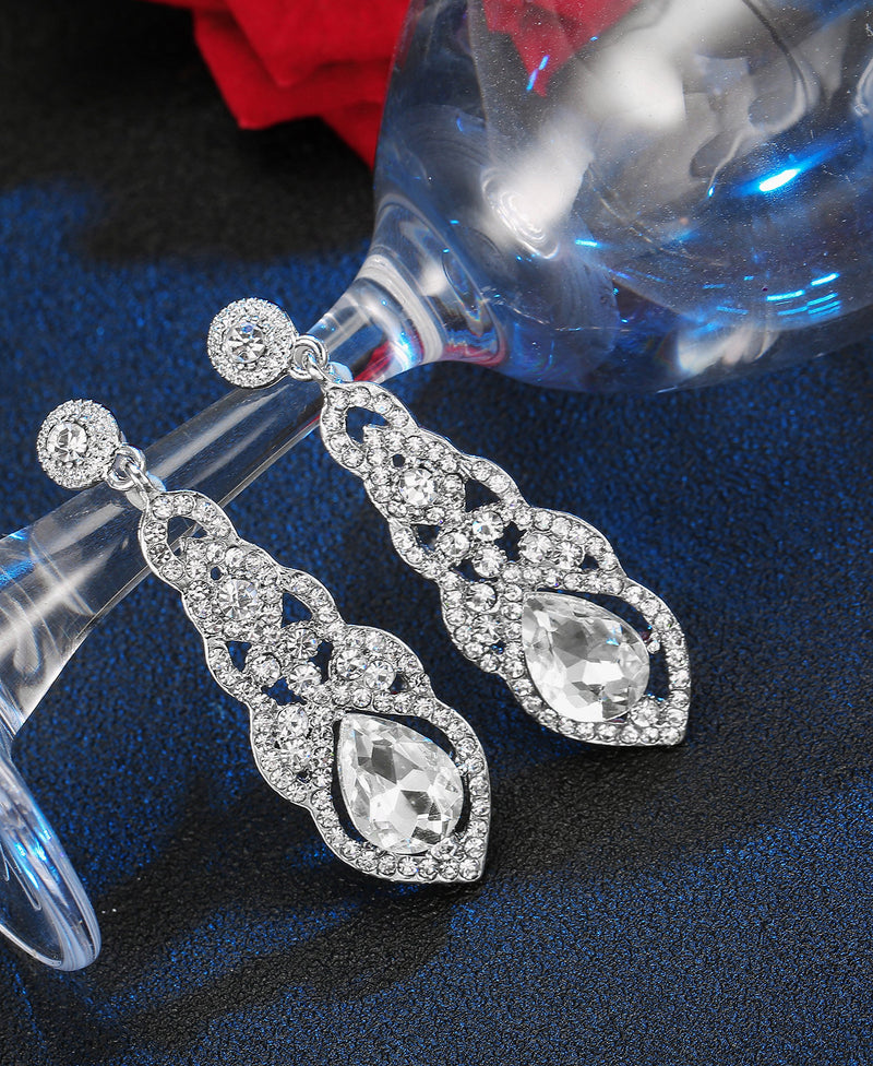 [Australia] - Hanpabum Bridal Wedding Jewelry Set for Women Bracelets and Dangle Teardrop Earrings Set for Women Jewelry Made with Clear Crystals A:Earings and Bracelets 