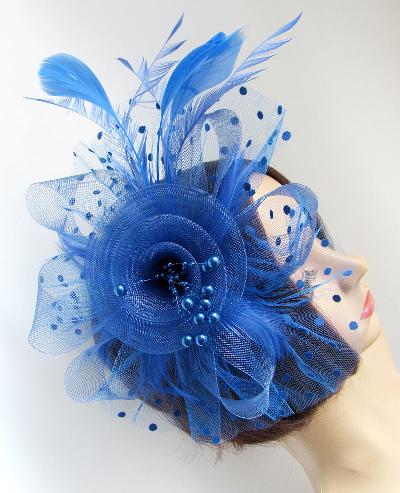 [Australia] - Fascinators Hat for Women Tea Party Headband Kentucky Derby Wedding Flower Cocktail Mesh Feathers Hair Clip 1-royal Blue 