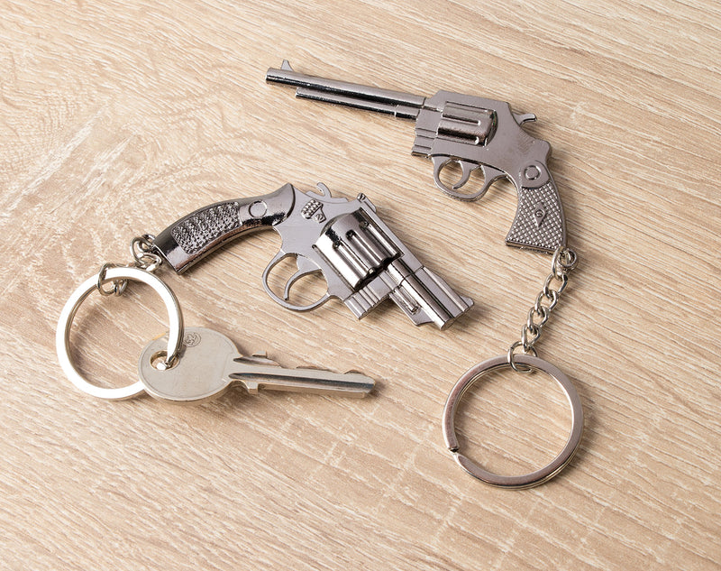 [Australia] - Gun Keychain - 6-Pack Metal Weapon Key Rings Pendant for Men, Birthday Gifts, 6 Designs, Silver 