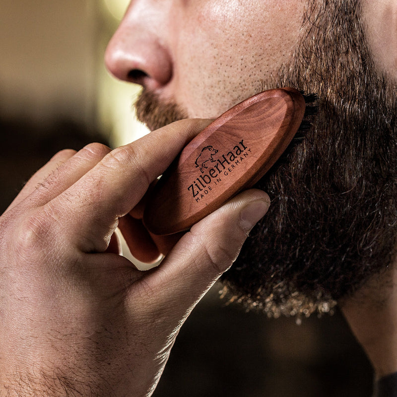 [Australia] - ZilberHaar - Pocket Mustache and Beard Brush - Stiff Boar Bristles and Pearwood - Perfect Beard Grooming Tool for Men - Relieves Beard Itch, Works with all Beard Balms and Beard Oils - Made in Germany 