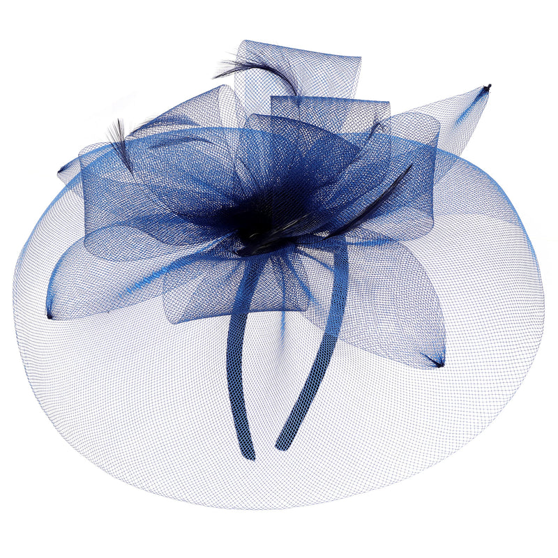 [Australia] - BABEYOND Fascinator Headband Veil Feather Fascinator Hair Clip Tea Party Pillbox Derby Hat Fascinator Bridal Wedding Veil Navy Blue 