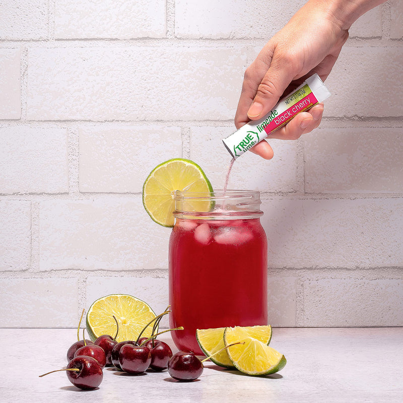 [Australia] - TRUE LIME Black Cherry Limeade Drink Mix (10 Packets) | Made from Real Limes | No Preservatives, No Artificial Sweeteners, Gluten Free | Water Flavor Packets & Water Enhancer with Stevia 