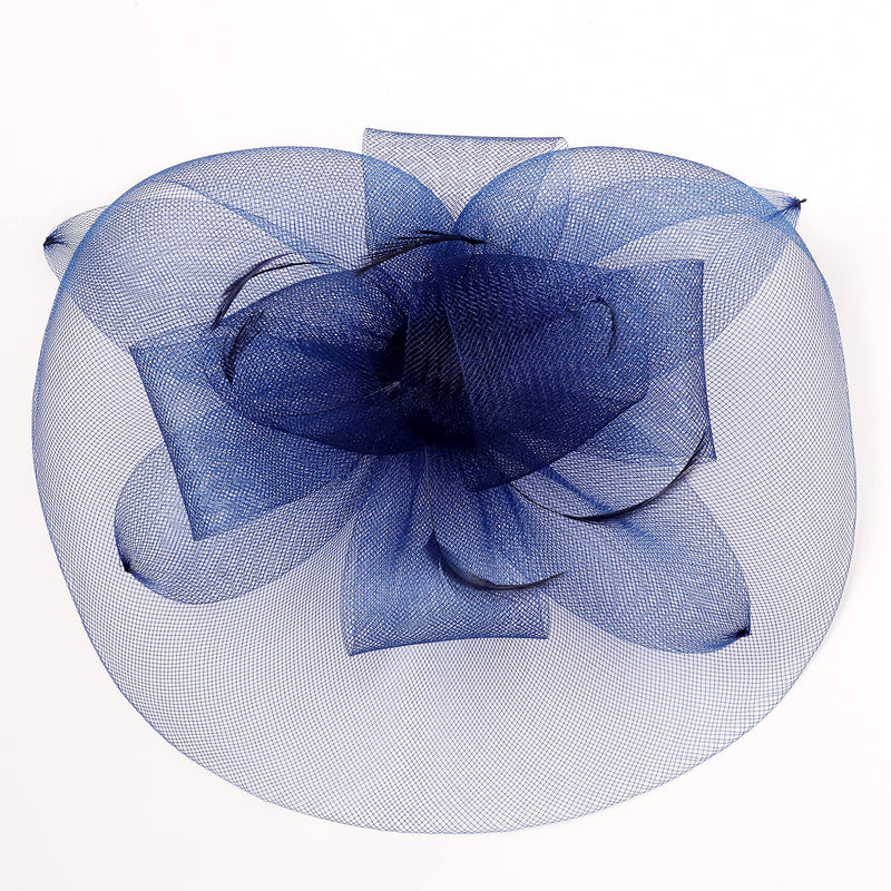 [Australia] - BABEYOND Fascinator Headband Veil Feather Fascinator Hair Clip Tea Party Pillbox Derby Hat Fascinator Bridal Wedding Veil Navy Blue 