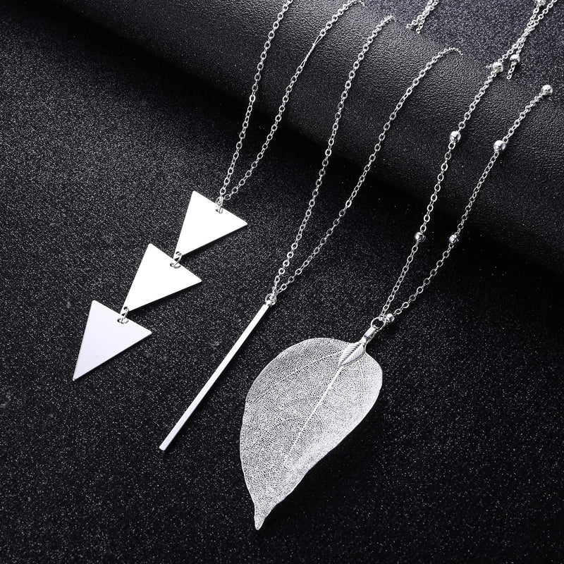 [Australia] - Finrezio 6PCS Long Pendant Necklace Set Tassel Pendant Simple Bar Necklace Strands for Women Silver tone+Gold tone 