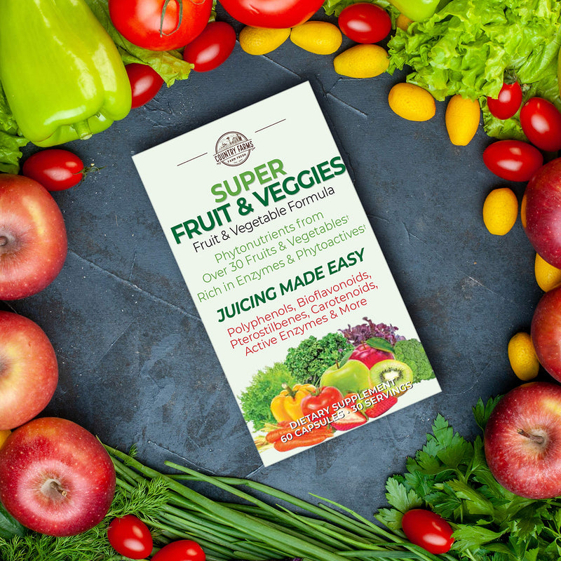 [Australia] - Country Farms Super Fruit and Veggies Capsules, 30 Fruits and Vegetables, 30 Servings, 60 Count (Pack of 1) 