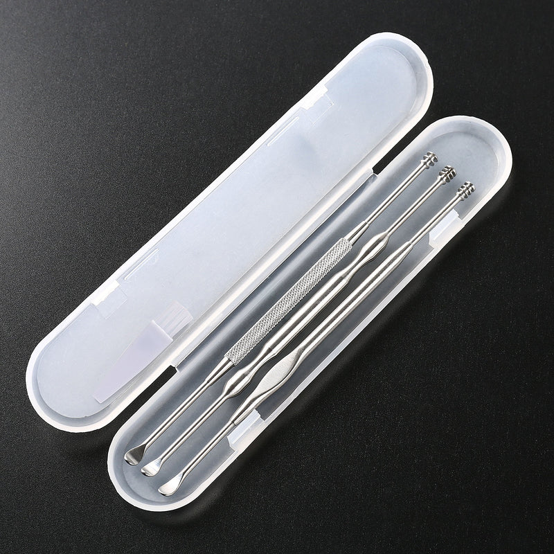 [Australia] - 3PCS Ear Pick Earwax Removal Kit, Geengle Ear Care Set, Premium Stainless Steel Ear Curette with Storage Box, a Cleaning Brush Included 5 Piece Set 