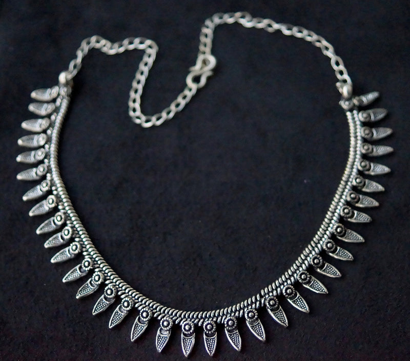 [Australia] - Sansar India Oxidized Silver Plated Kolhapuri Choker Indian Necklace Jewelry for Girls and Women 