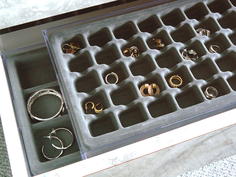 [Australia] - DR. ORGANIZER Stack Em 40 compartment Box Large Ring and Earring Drawer Jewelry Tray, USA patented, Clear with gray insert 
