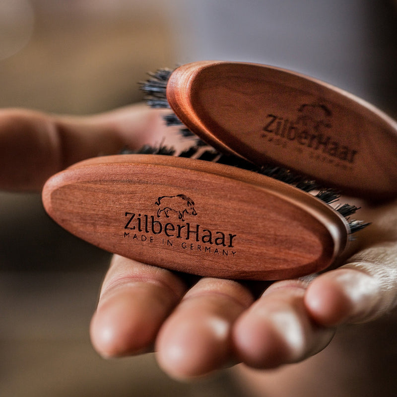 [Australia] - ZilberHaar - Pocket Mustache and Beard Brush - Stiff Boar Bristles and Pearwood - Perfect Beard Grooming Tool for Men - Relieves Beard Itch, Works with all Beard Balms and Beard Oils - Made in Germany 