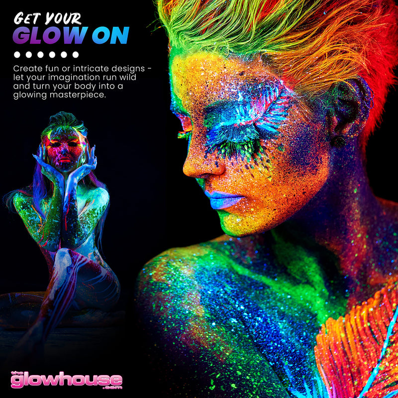 [Australia] - The Glowhouse UV Neon Face Paint and Body Paint Set (Pack of 6) Fluorescent Brightest Glow under UV! 