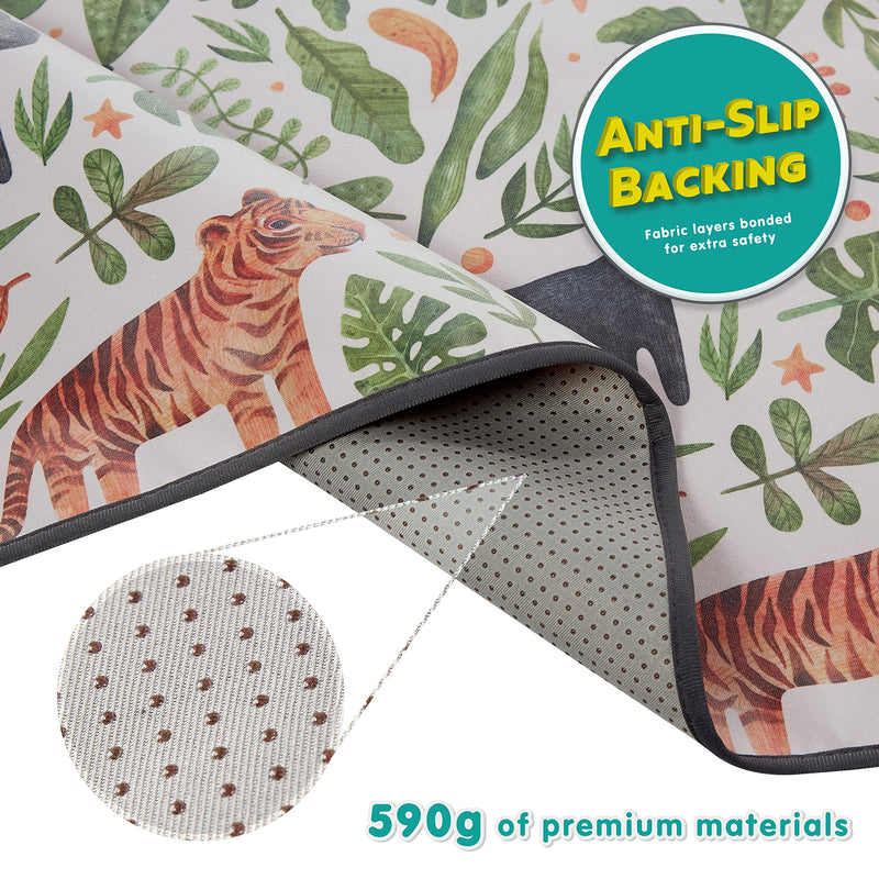 [Australia] - Little Malio Splash Mat for Under Highchair - Large 51” Non Slip Waterproof Washable Splat Mat - for Baby/Toddler High Chair Weaning, Messy Arts Crafts & Play Sessions - Easy Clean (Jungle) 