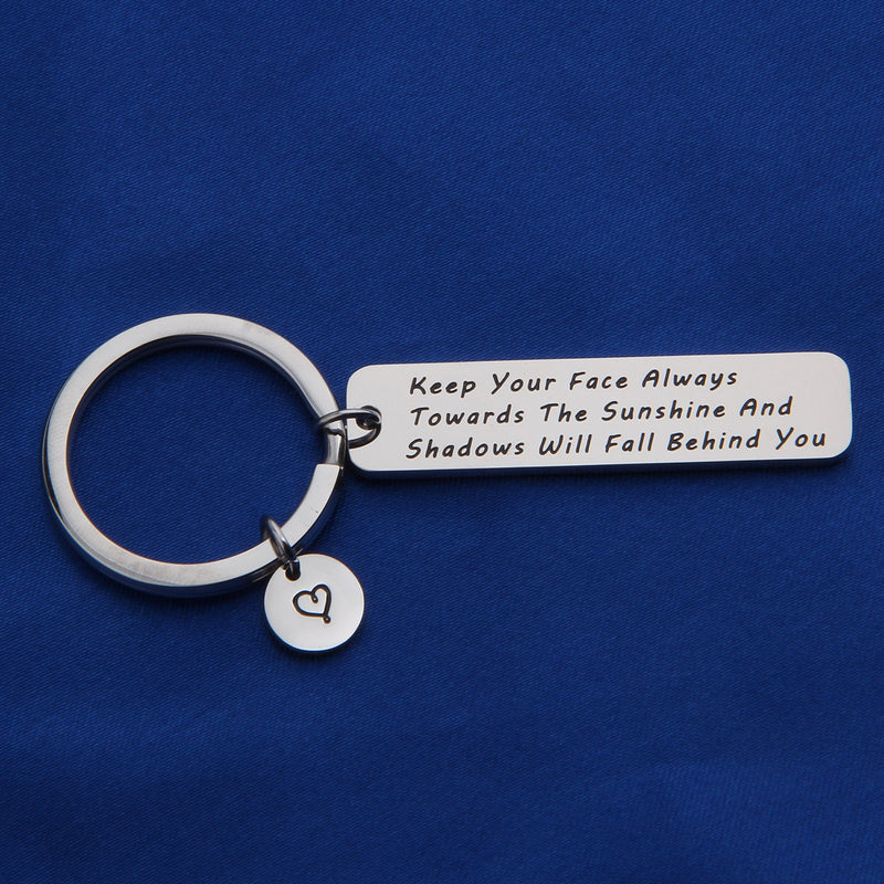 [Australia] - FEELMEM Keep Your Face Always Towards The Sunshine Walt Whitman Quote Keychain Inspirational Jewelry Gift for Family Friend Silver 