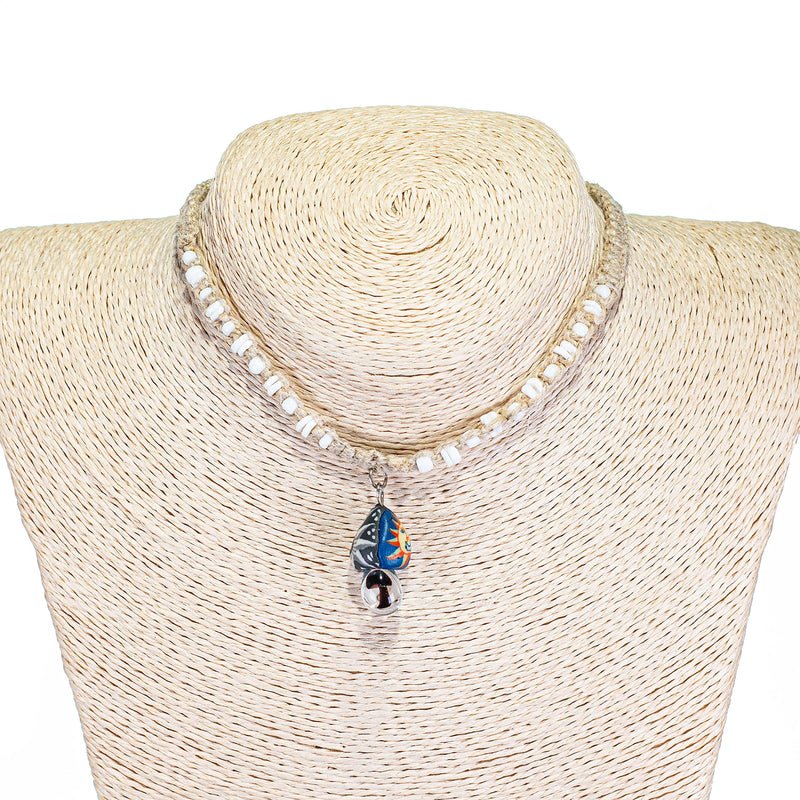 [Australia] - BlueRica Fimo & Glass Mushroom Pendant on Puka Shell Beads Hemp Necklace Black 