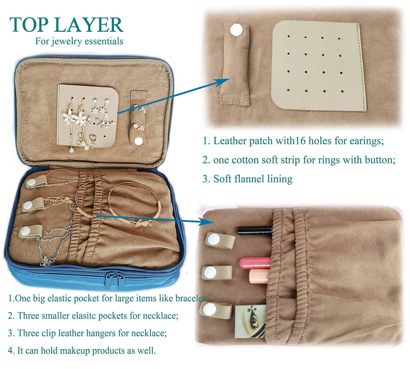 [Australia] - Beuniclo Two-Layer Zipper Nylon Soft Cosmetic Bag Jewelry Case Lightweight Travel Brush Kits Makeup Toiletries Organizer 
