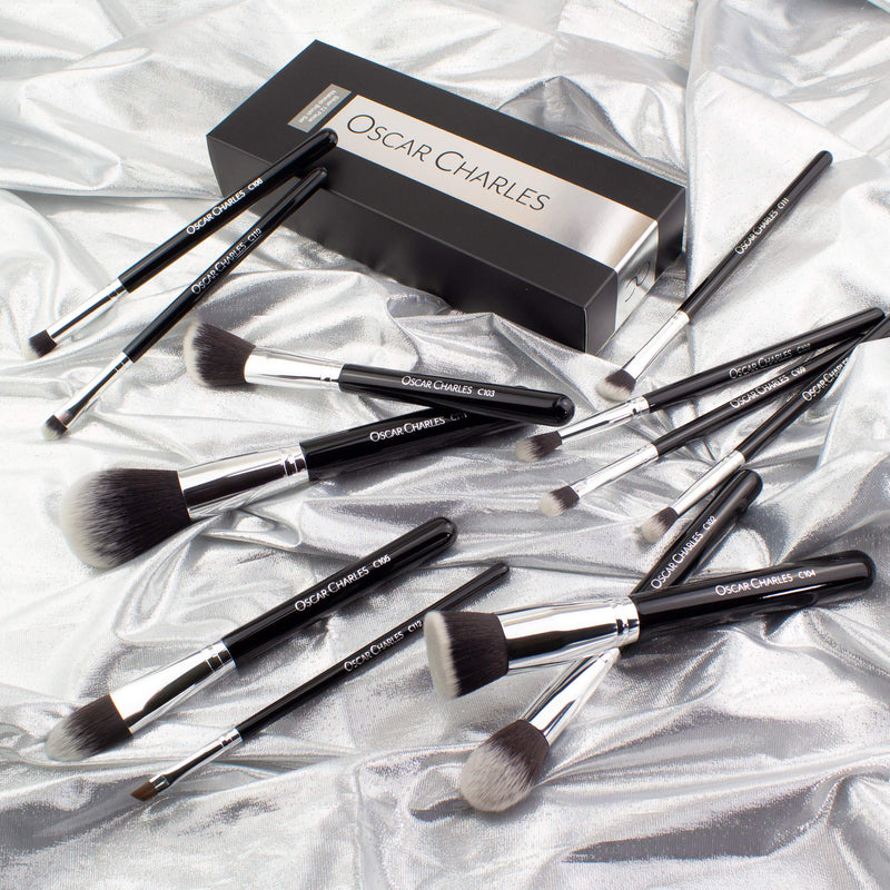 [Australia] - Oscar Charles 12-Piece Professional Makeup Brush Set - Silver 