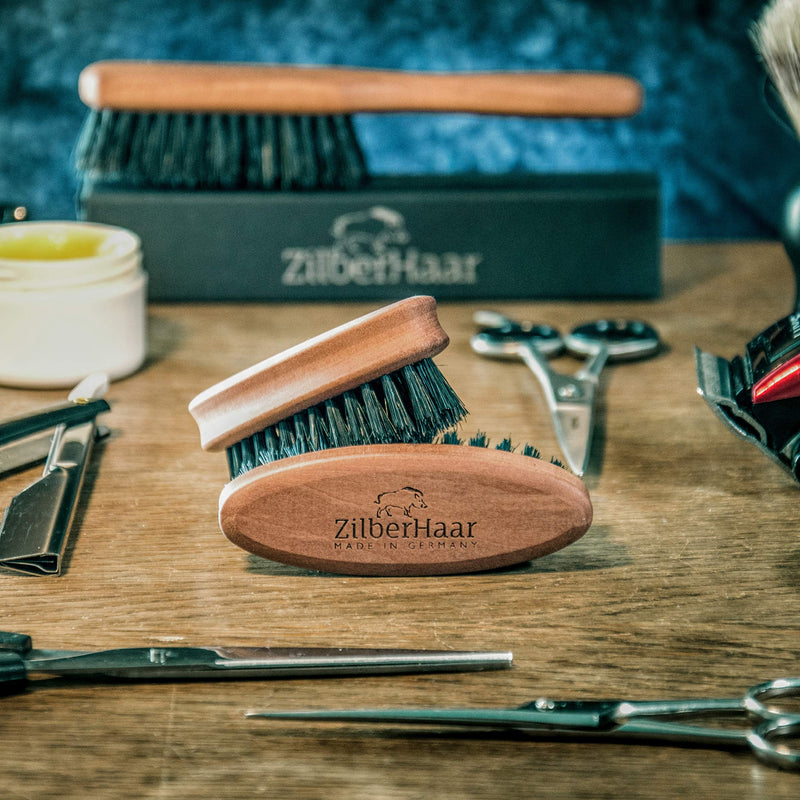 [Australia] - ZilberHaar - Pocket Mustache and Beard Brush - Stiff Boar Bristles and Pearwood - Perfect Beard Grooming Tool for Men - Relieves Beard Itch, Works with all Beard Balms and Beard Oils - Made in Germany 