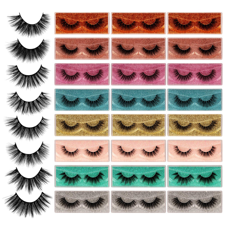 [Australia] - Newcally Lashes False Eyelashes 24 Pack Faux Mink Lashes 8 Styles Wispy Natural Fake Eye Lashes 3D Fluffy Dramatic Long Crossed Handmade Strip Lashes Wholesale Bulk 24 Pairs 