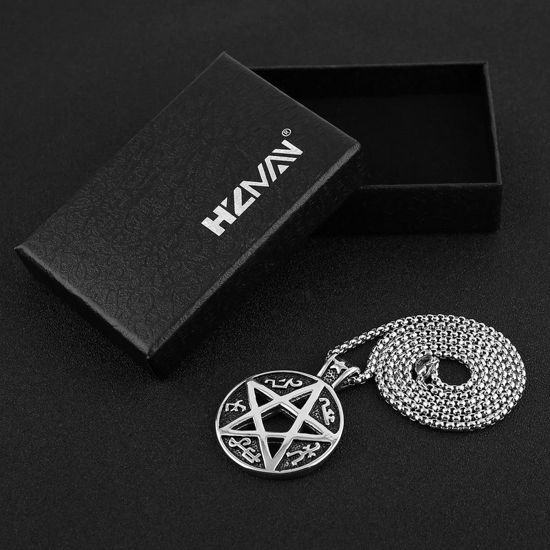 [Australia] - HZMAN Supernatural Devils Trap Symbol Sigil Stainless Steel Pendant Necklace Pentagram Anti Possession Silver 