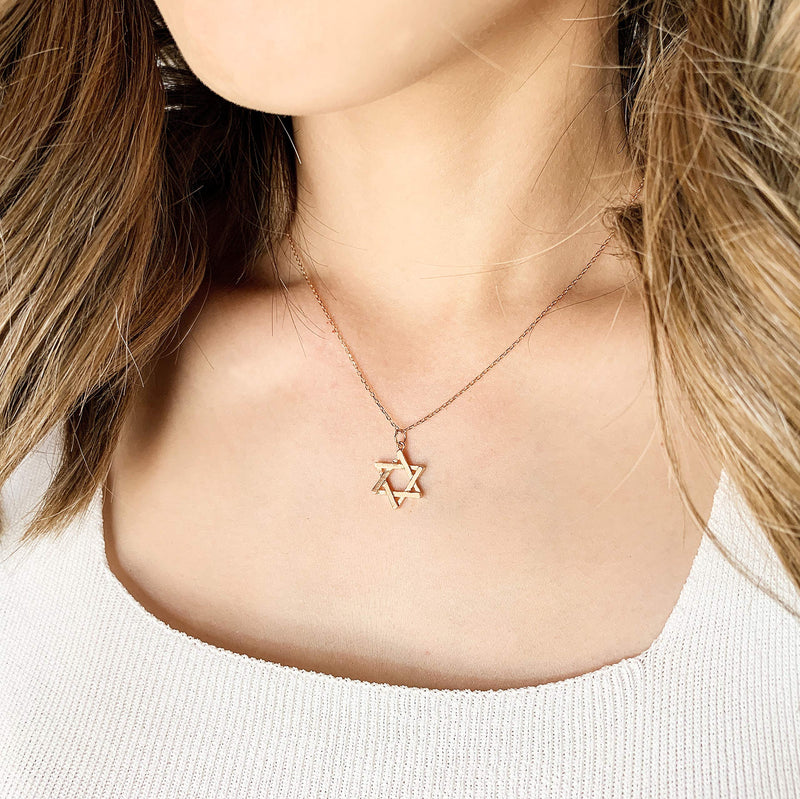 [Australia] - Spoil Cupid 14k Gold Plated 925 Sterling Silver Jewish Jewelry Star of David Necklace Matte Finish Brush Textured, 18" SIlver Star 