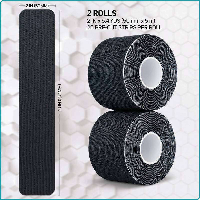 [Australia] - Care Science Waterproof Kinesiology Tape, 40 ct Precut Strips (2 Rolls), Black | Elastic Sports & Weightlifting Tape Supports Muscles & Joints. Water Resistant 