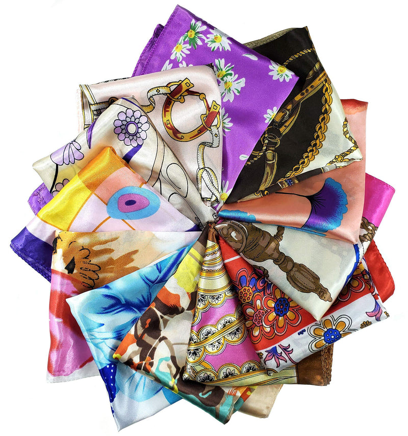 [Australia] - LilMents 12 Mixed Designs Small Square Satin Womens Neck Head Scarf Scarves Bundle Lot Set Set Zi 