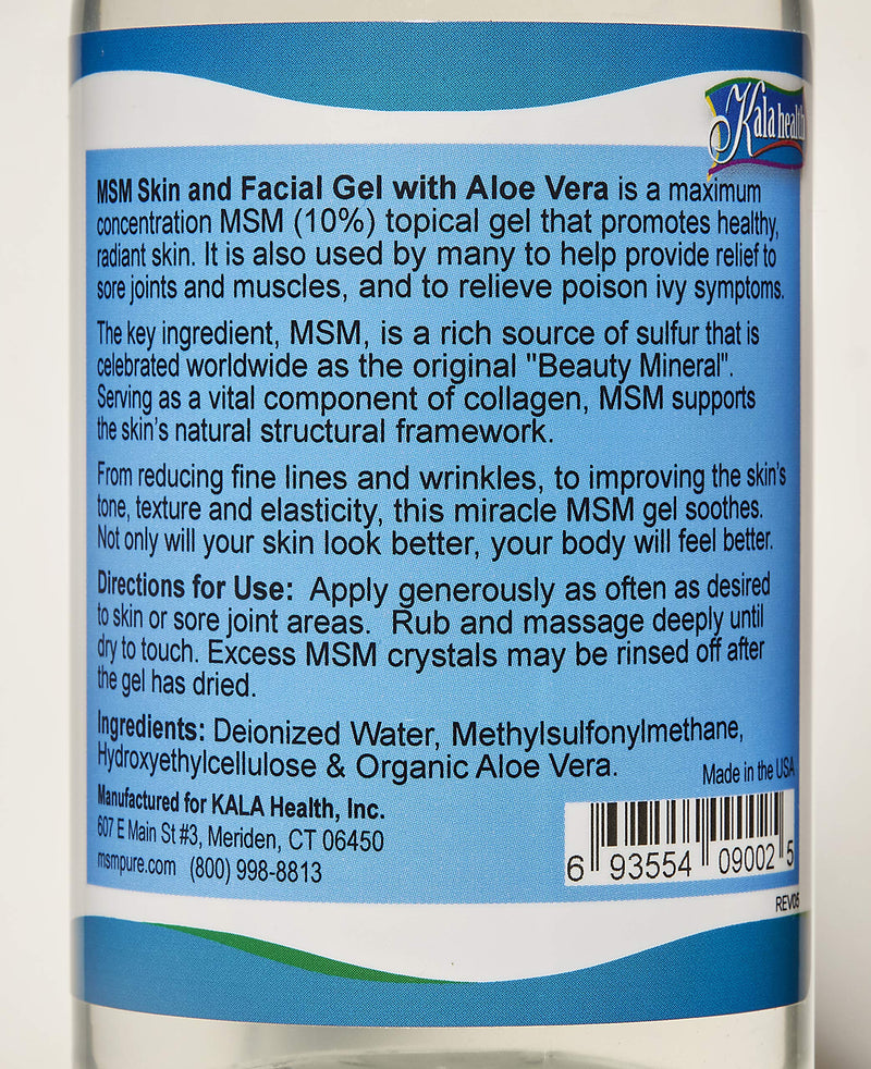 [Australia] - MSMPure Max Strength Skin and Facial MSM Gel with Aloe, 8oz, Preservative Free Formula for Soft, Smooth Healthy Glowing Skin, Softer Hair & Acne Treatment 