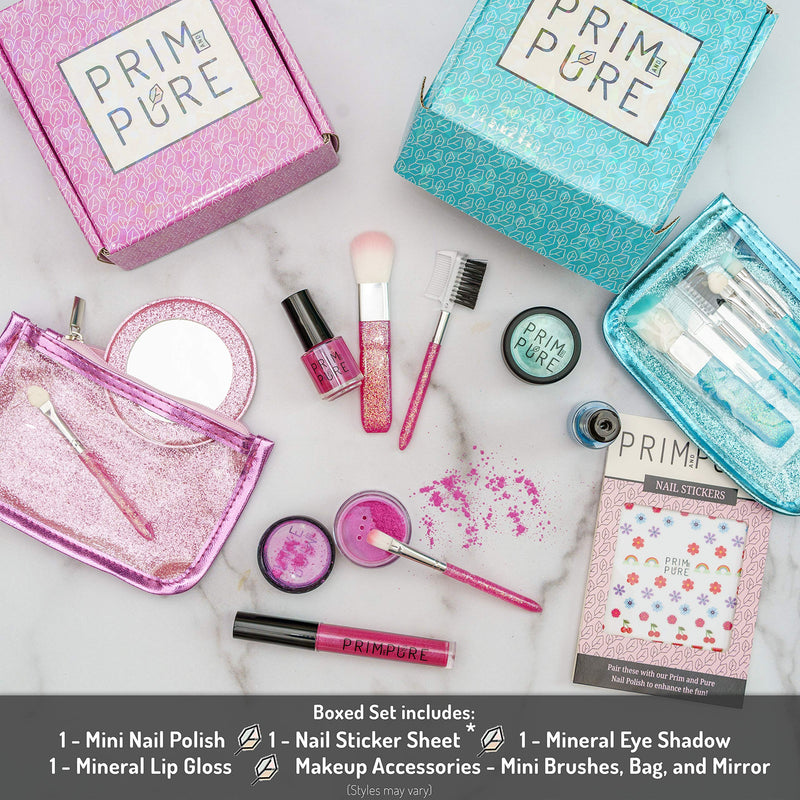 [Australia] - Prim and Pure Starter Gift Set | Organic & Natural Makeup Kit for Kids | Perfect for Play Dates & Birthday Parties | Kids Eyeshadow Makeup – Nail Polish for Kids – Kids Lip Gloss | Made in USA (Blue) Blue 