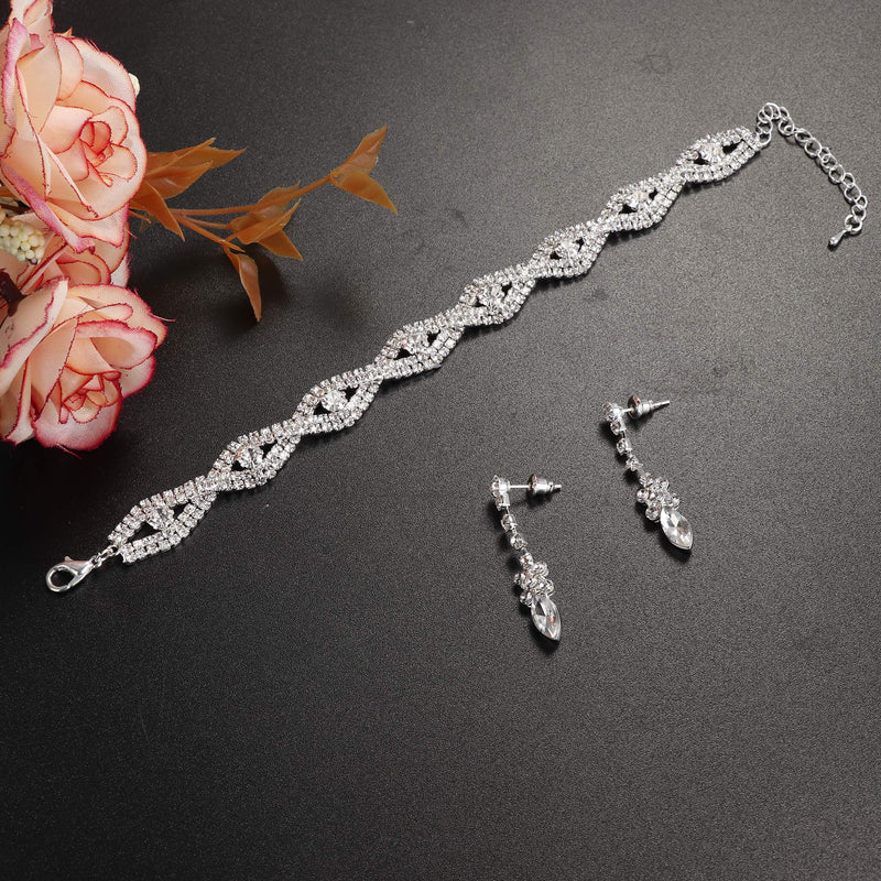 [Australia] - JOERICA Rhinestone Bridesmaid Set for Women Bridal Jewelry Sets Necklace Bracelet Earrings Set Gifts Fit with Wedding Dress A:Necklace Earrings and Bracelet Set 