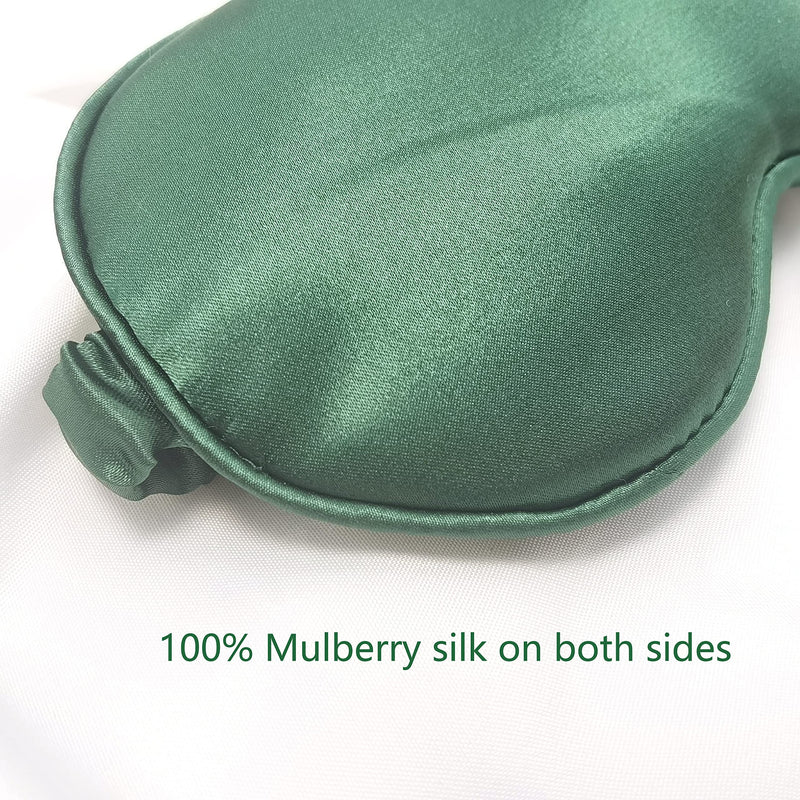 [Australia] - ECHOLLY Sleep Eye Mask-Perfect Light Blockout Comfort Soft Eye Mask for Women Men-100% Silk Eye Mask 2 Pairs of Ear Plugs Eye Mask for Sleeping with Pouch for Travelling(Green) Blackish Green 