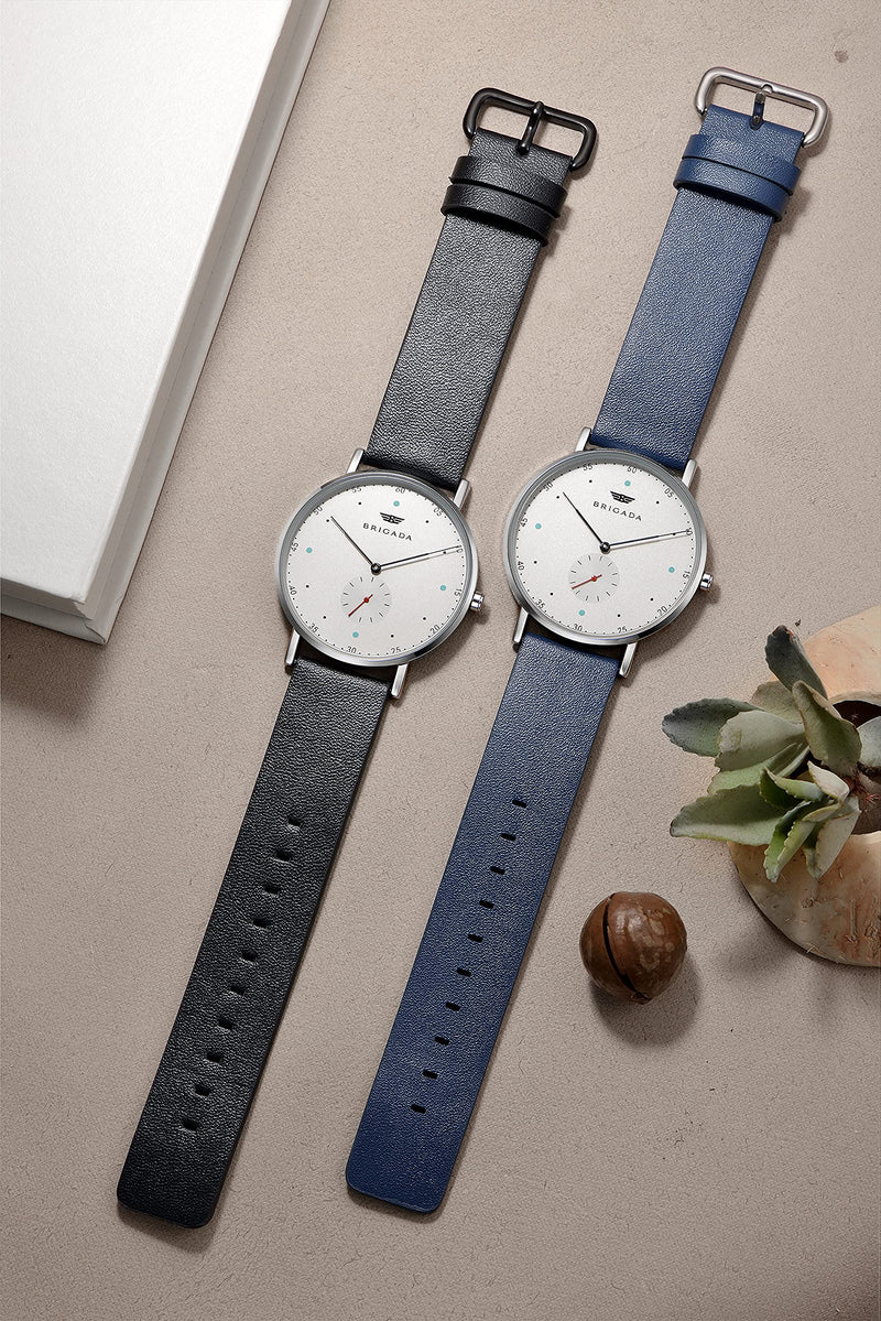 [Australia] - Mens Watches Minimalist Watch for Men Simple Business Casual Waterproof Leather Band Quartz Wrist Watch 1-Blue 