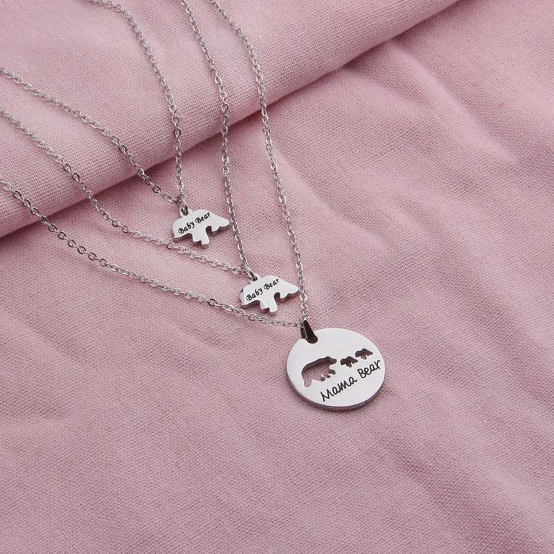 [Australia] - Zuo Bao Mama Bear and Baby Bear Necklace Set Mother Daughter Necklace Mom Jewelry Silver-2 cubs 