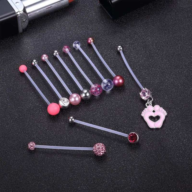 [Australia] - BodyBonita 10PCS Pregnancy Belly Button Rings Clear Flexible Sport Maternity Belly Navel Button Ring Long Bar Navel Button Rings Mix Style Retainer 14G 1 1/2Inch (38mm) style1 