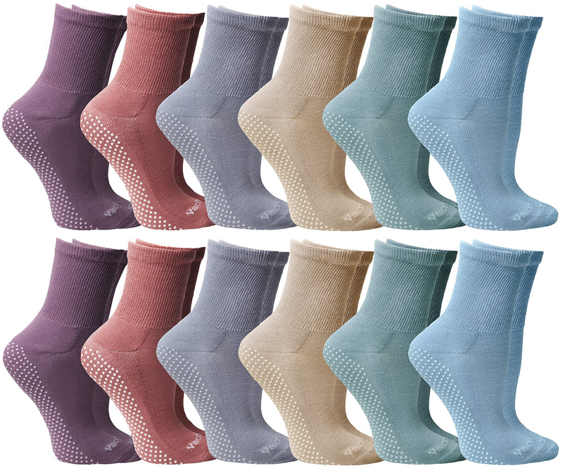 [Australia] - Yacht & Smith 12 Pairs Of Loose Fit Gripper Bottom Diabetic Non-Skid Slipper Black Socks, Grippy Hospital Sock, Wholesale Bulk (12 Pairs Gripper Womens - Neutral, One Size) 12 Pairs Gripper Womens - Neutral 
