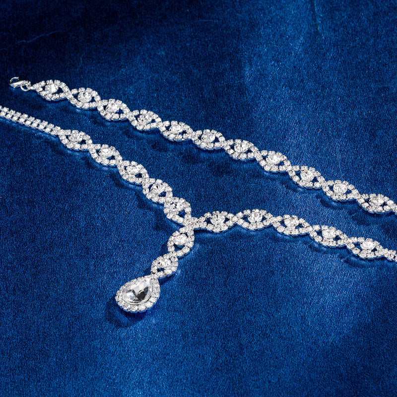 [Australia] - Paxuan Rhinestone Crystal Silver Wedding Bridal Bridesmaids Jewelry Sets for Women Crystal Rhinestone Necklace Earrings Bracelet Set for Wedding Bridal Silver Necklace + Earrings + Bracelet 