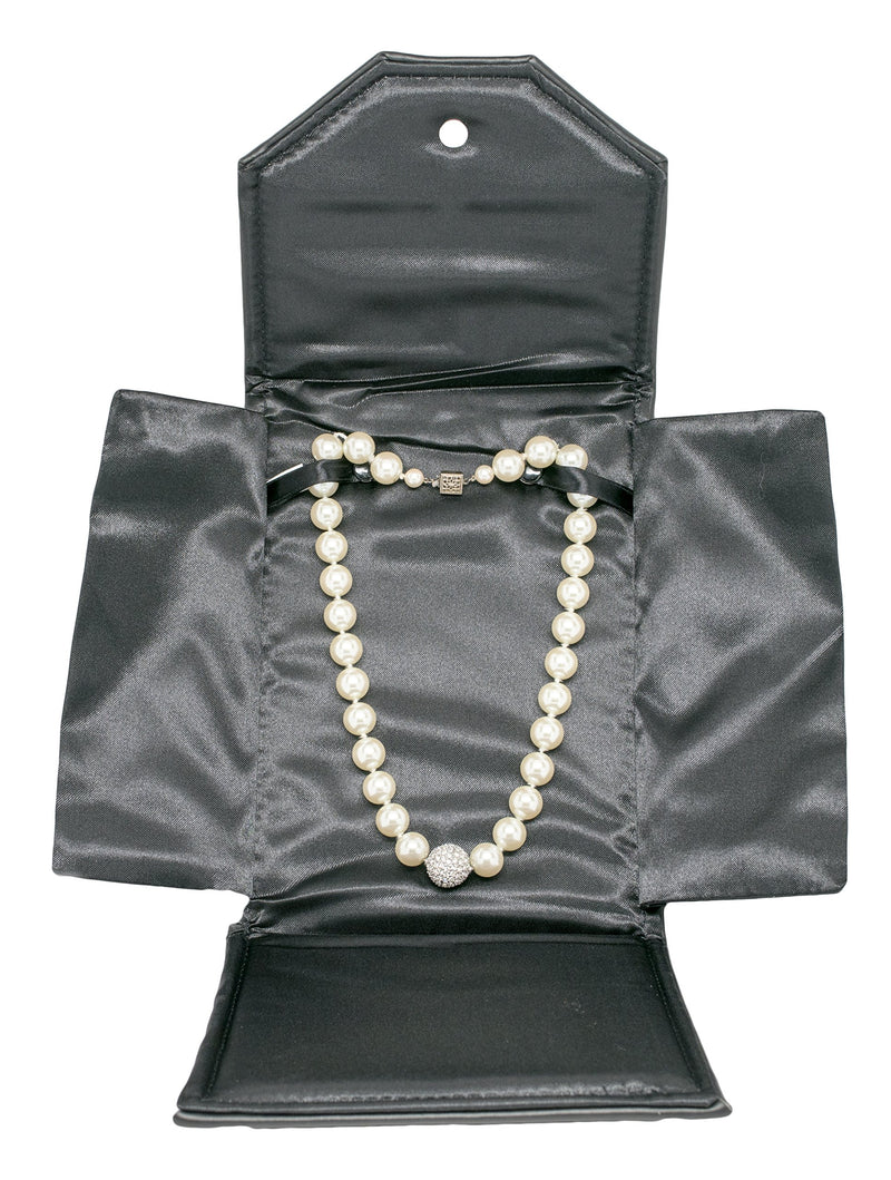 [Australia] - Novel Box Premium Large Black/Black Stitched Leatherette Pearl/Omega Necklace Folder + Custom NB Pouch Large: 8X6 