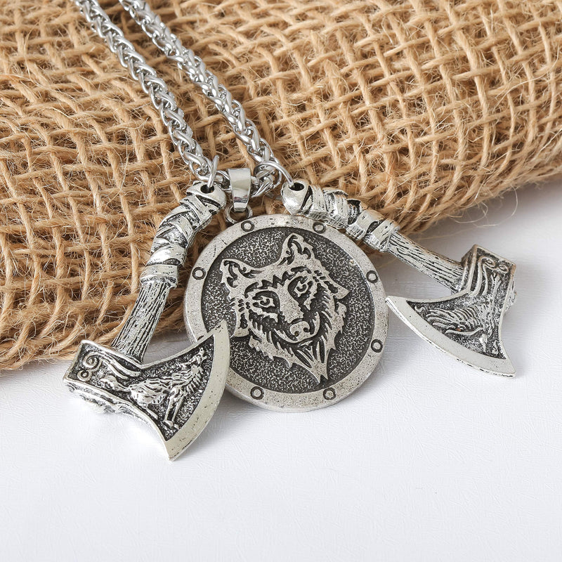 [Australia] - HAQUIL Viking Jewelry Norse Axe Talisman Pendant Chain Necklace for Men and Women 2 