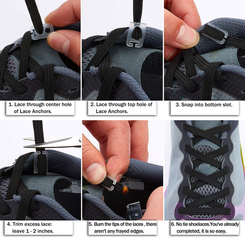 [Australia] - 2 Pair Elastic Tieless ShoeLaces for Sneakers ,One Size Fits All No Tie Shoe laces for Adults Kids Shoes 02 Pair Black 