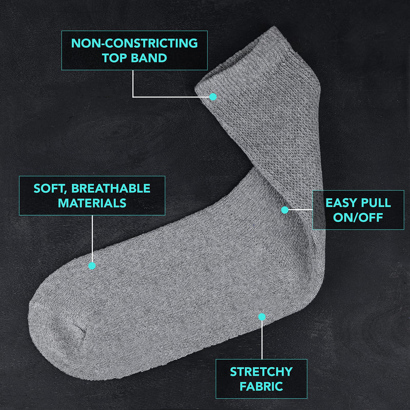 [Australia] - Diabetic Socks for Mens Womens Loose Fit Non-Binding Cotton Crew Socks 6 Pairs 13-15 6 Pairs White 