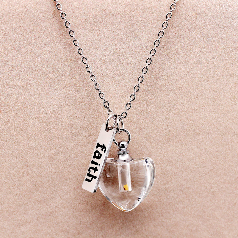 [Australia] - Dainty Christian Religious Mustard Seed Faith Pendant Necklace, Stainless Steel, Heart Shape Openable Bottle Case Y756-6 White 