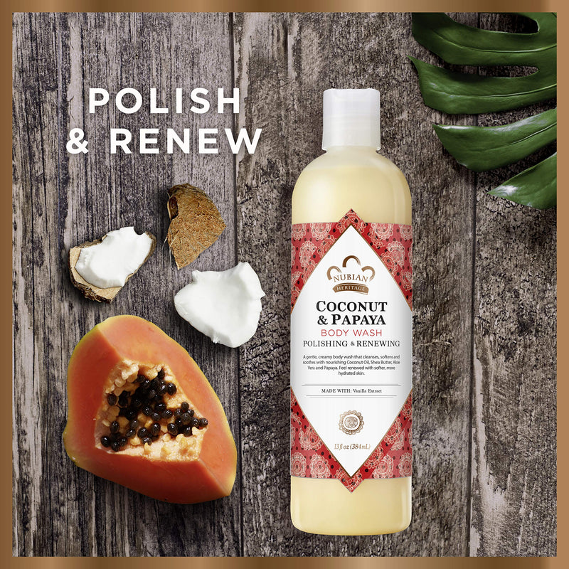[Australia] - Nubian Heritage Coconut Papaya Body Wash Cleanser for Dry, Dull Skin Polish + Renew Hydrating Body Wash 13 fl oz 