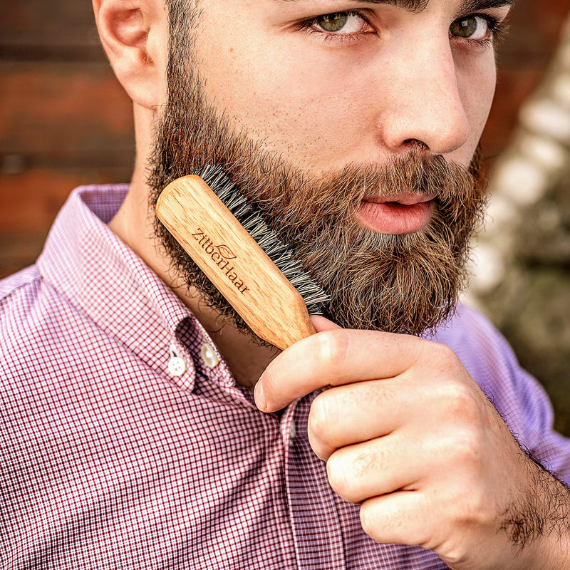 [Australia] - ZilberHaar - Regular Vegan Beard Brush - Stiff Natural Bristles, Mexican Tampico Fiber and Oiled Walnut Wood - Animal-Free Beard Grooming Brush for Men - Made in Germany 