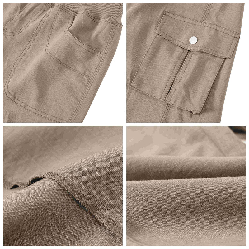 [Australia] - MoFiz Women's Relaxed-Fit Capri Pants 3/4 Length Cropped Trousers Casual Sports Pants with Cargo Pockets M Khaki 