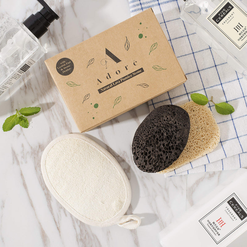 [Australia] - Eco-Friendly Lava Pumice Stone for feet - Callus Remover for feet and hands - Natural Foot Scrubber for Exfoliation to Remove Dead Skin – Pedicure Foot Care Gift Set with Organic Loofah Pad & Tray 