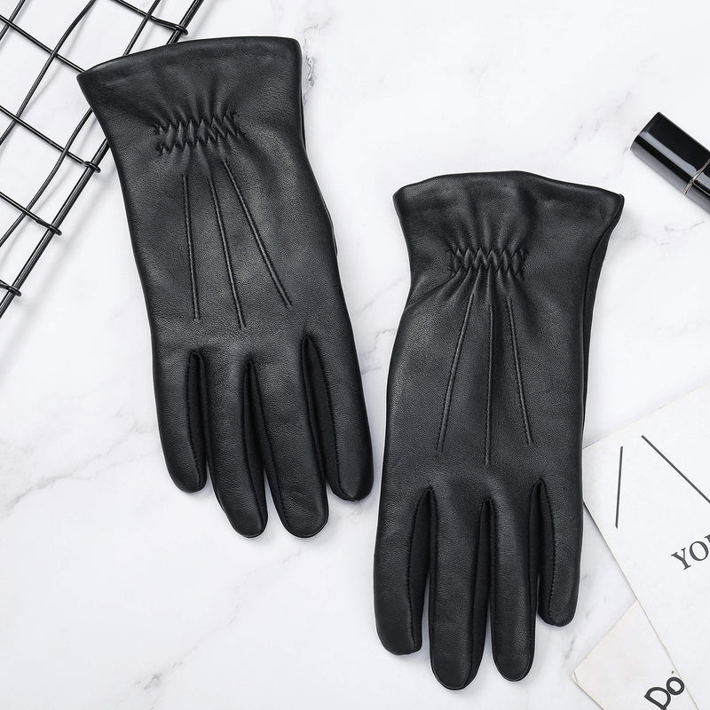 [Australia] - WANSIHE - Sheepskin Leather Gloves For Women, Thermolite Lining Cotton Warm Gloves, Touchscreen Texting Driving Winter Gloves Small/Medium 