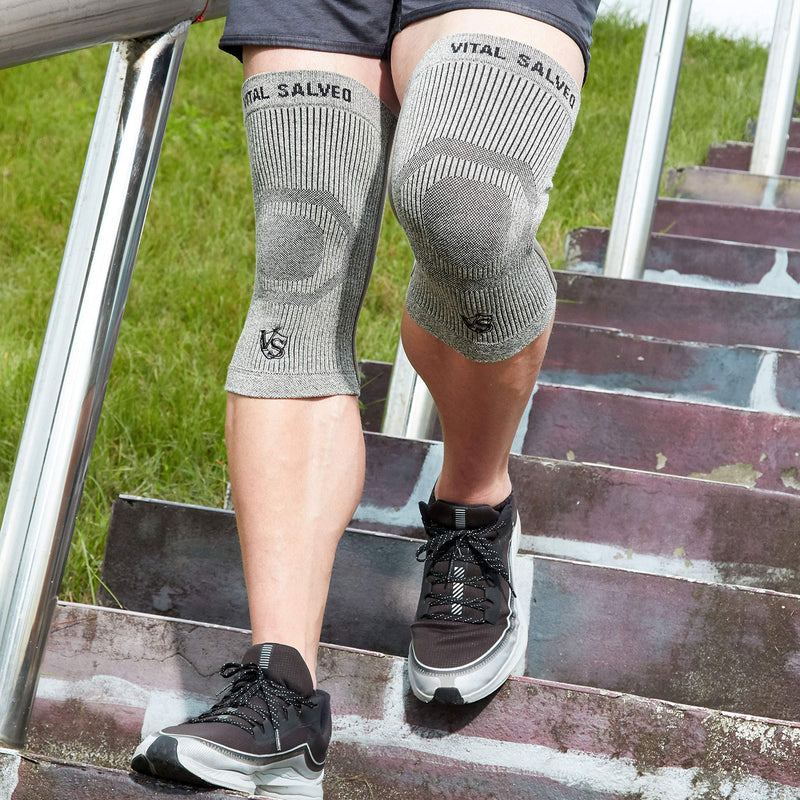 [Australia] - Vital Salveo Knee Compression Sleeve Swelling Recovery Knee Brace S-Support Pain Relief for Men and Women Unisex for Running Basketball Gym Workout Sports Light Grey (1PC) X-Large X-Large (Pack of 1) 