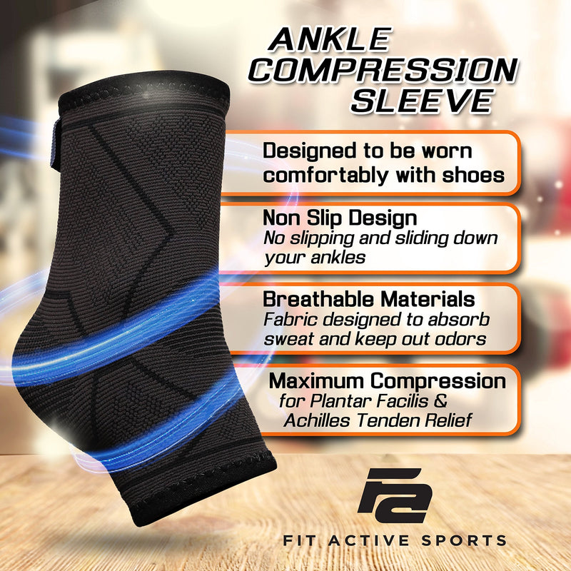 [Australia] - Fit Active Ankle Brace Support Sock for Men & Women | Compression Sleeve for Pain Relief, Plantar Fasciitis, Achilles Tendon Support, and Sprains Black Small 